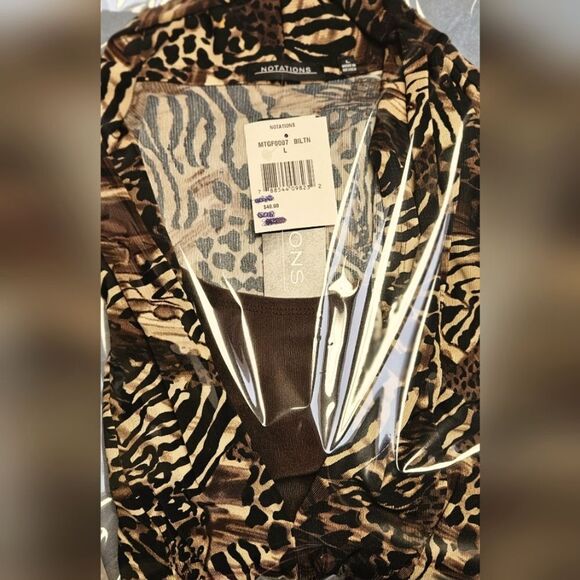 NOTATIONS Women's Short Sleeve 2For One Safari Leopard Print Blouse Size Large - Picture 15 of 16